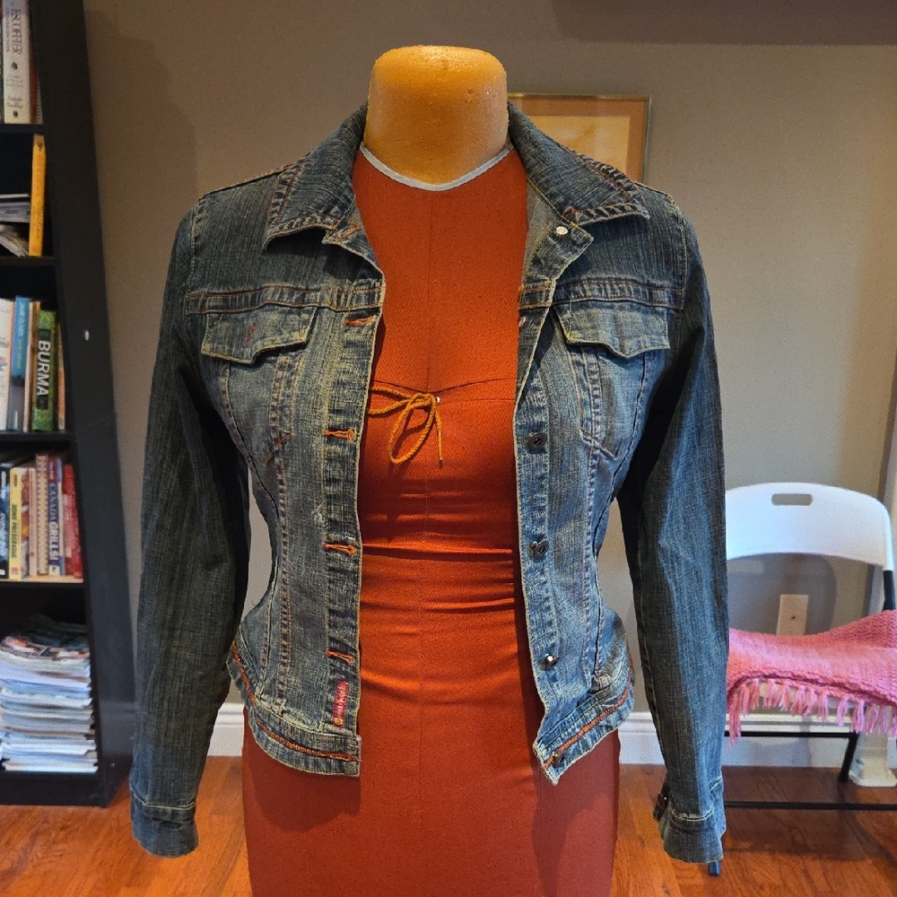 Denim Jacket with Orange Dress